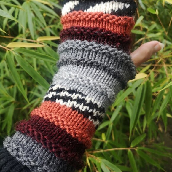 Multicolor Striped Knit Fingerless Gloves Mittens ArmWarmerHandmade in C… - Picture 8 of 10
